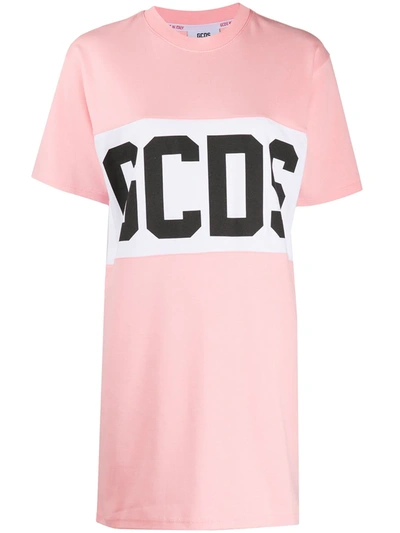 Gcds Logo Stamp T-shirt Dress In Pink