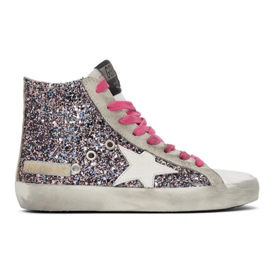 Golden Goose Francy Glitter Sneakers In White  Pink & Grey Glitter