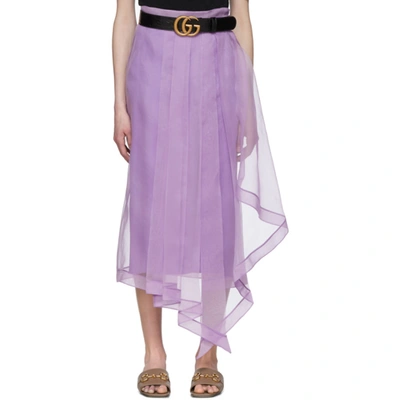 Gucci Asymmetrical Silk Organza Midi Skirt In 5470 Purple