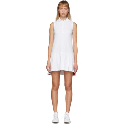 Thom Browne Rwb Stripe Sleeveless Pleated Tennis Dress In White