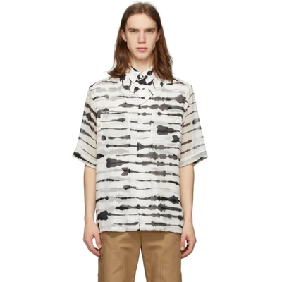 Burberry Short-sleeve Silk Overlay Watercolor Print Shirt In Black White
