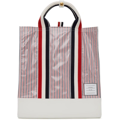 Thom Browne Leather-trimmed Striped Coated-seersucker Tote Bag In Multi