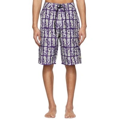 Kenzo All Over Printed Swim Trunks In Aubergine