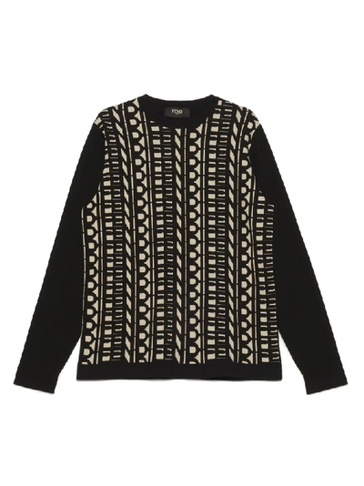 Fendi Crew-neck Cotton Jumper In Black