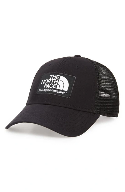 The North Face Logo Trucker Fabric And Mesh Baseball Cap In Black