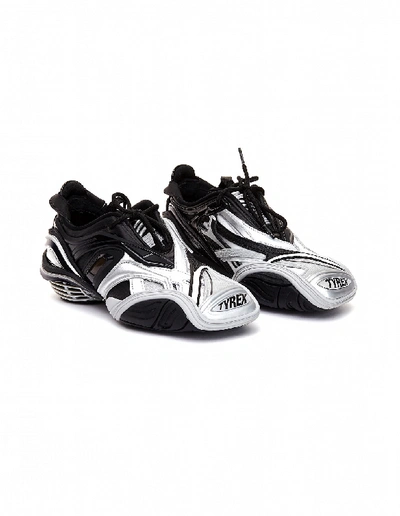 Balenciaga Tyrex Logo-print Metallic Rubber, Mesh And Faux Leather Sneakers In Black