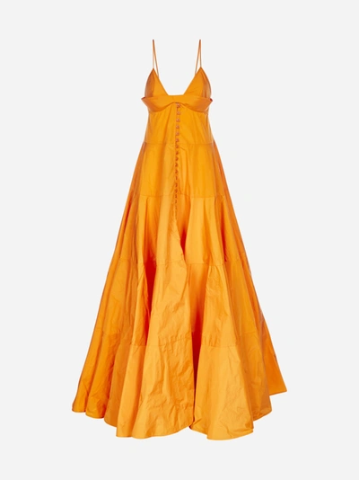 Jacquemus Manosque Tiered Taffeta Maxi Dress In Orange