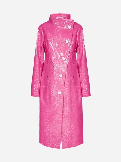 Saks Potts Tejano Crocodile-effect Faux-leather Coat In Pink