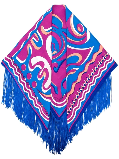 Emilio Pucci Psychedelic Pattern Fringed Scarf In Blue