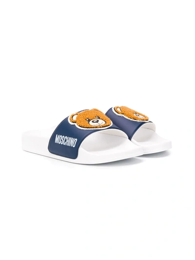 Moschino Kids' Bear Print Slides In Blue