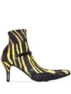 Marine Serre Black & Yellow Jersey Sock Ankle Heel Boots In Black