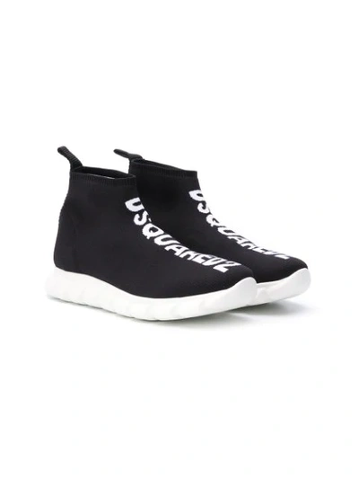 Dsquared2 Kids' Logo Print Slip-on Trainers In Black