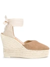 Manebi Hamptons Beige Lace-up Wedge Espadrilles In Neutrals