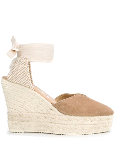 Manebi Wrap-tie Wedge Sandals In Neutrals