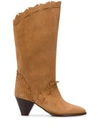 Isabel Marant Leesta Scalloped Topstitched Suede Boots In Neutrals