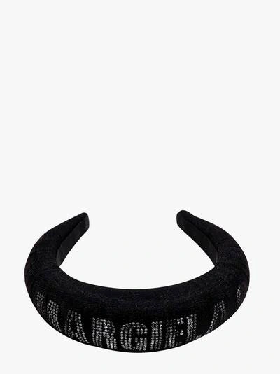 Mm6 Maison Margiela Crystal Logo Tulle Headband In Black