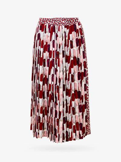 Prada Printed Pleated Sable Midi Skirt In Red