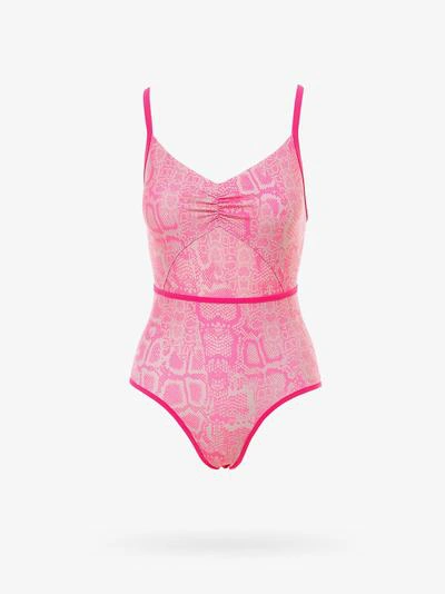 Adidas By Stella Mccartney Snakeskin-print Ruched Swimsuit In Pink