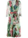 Dolce & Gabbana Crossed Chiffon Midi Dress With Floral Ombre Print In Blue