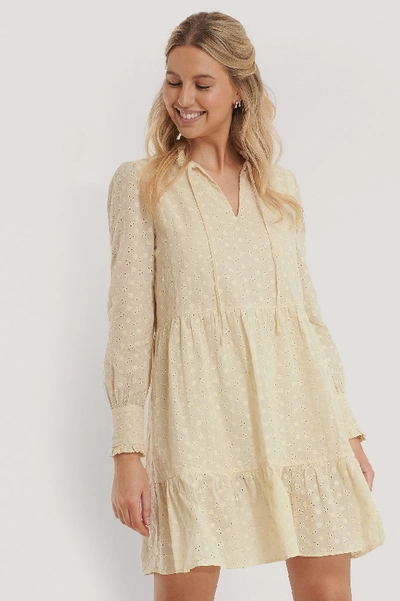 Na-kd Flower Embroidery A-shape Dress - White In Light Yellow