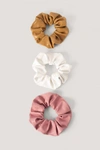 NA-KD FAUX LEATHER SCRUNCHIES 3-PACK - PINK,WHITE,BEIGE