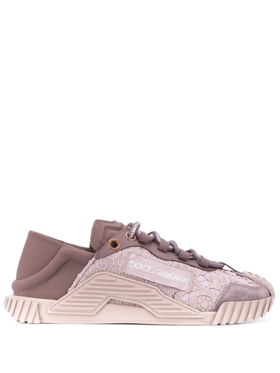 Dolce & Gabbana Ns1 Lace Panelled Trainers In Pink