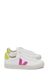 Veja Campo Easy Sneakers In White Leather In White/ Ultraviolet/ Yellow