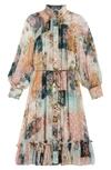 ZIMMERMANN WAVELENGTH MIXED PRINT LONG SLEEVE SILK MIDI DRESS,8260DWAV