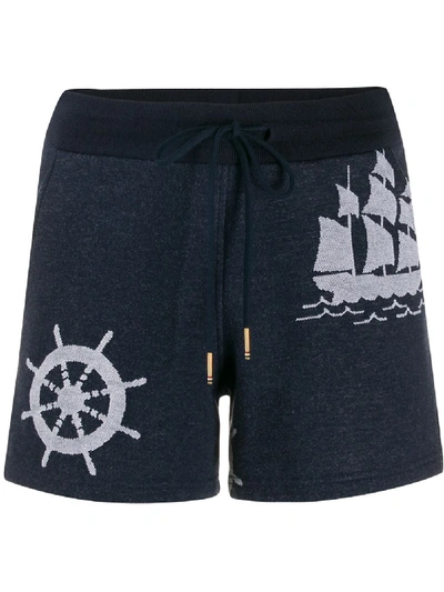 Thom Browne Nautical Print Shorts In Blue