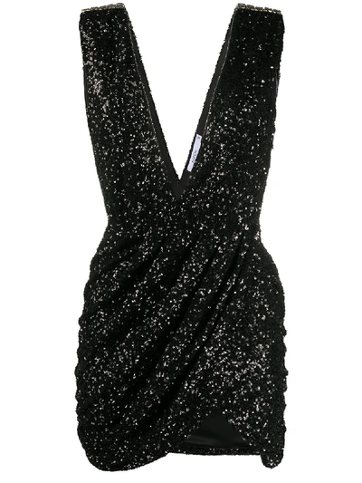 Amen Sequined V-neck Mini Dress In Black