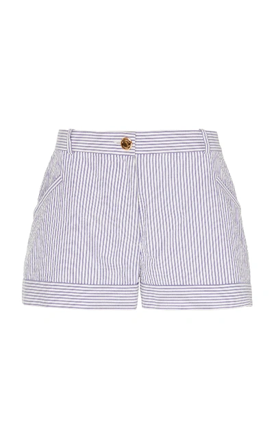 Brandon Maxwell Striped Seersucker Mini Shorts In Purple