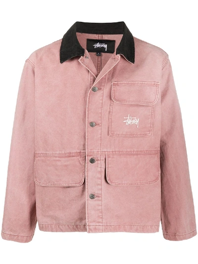Stussy Contrasting-collar Denim Jacket In Pink
