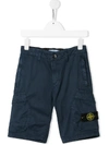 Stone Island Junior Kids' Compass-patch Cargo Shorts In Blue