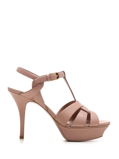 Saint Laurent Tribute Patent Leather Sandals In Pink