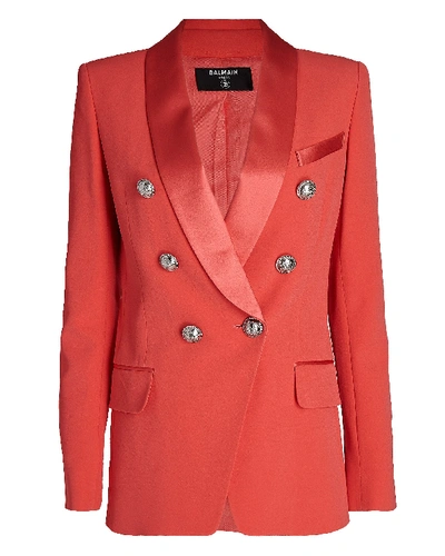 Balmain Double-breasted Satin-trimmed Crepe Blazer In Pink