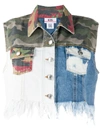 Gcds Cropped Denim Vest With Patchwork Design In Multicolor