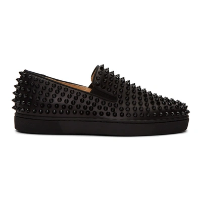 Christian Louboutin Roller Boat Spike-embellished Slip-on Trainers In Black