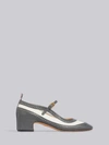 THOM BROWNE THOM BROWNE MEDIUM GREY PEBBLED CALFSKIN BROGUE SPECTATOR MARY JANE BLOCK HEEL,FFH068A0019814179541