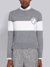 THOM BROWNE THOM BROWNE LIGHT GREY CASHMERE STRIPED BASEBALL ICON CREWNECK PULLOVER,MKA287A0001114270370