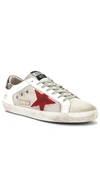 Golden Goose 'superstar' Sneaker In White & Silver Mesh & Red Star