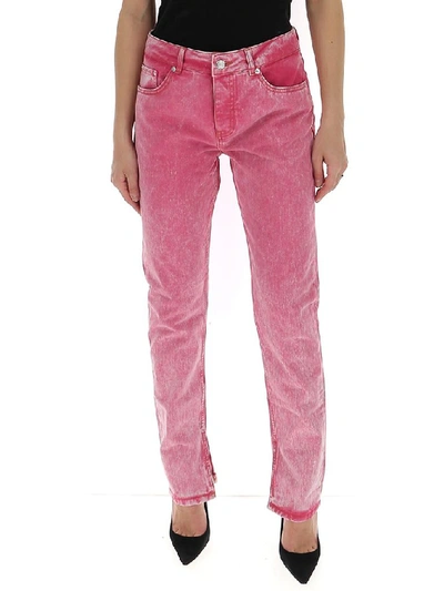 Ganni Tie-dyed High-rise Straight-leg Jeans In Pink