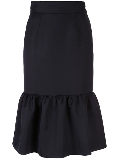 Miu Miu Ruffled Hem Midi Skirt In Blau