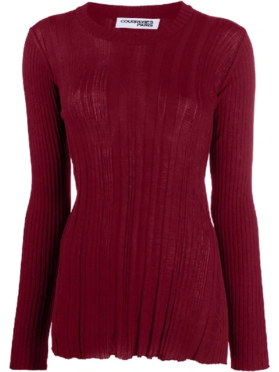 Courrèges Ribbed Knit Crewneck Jumper In Red