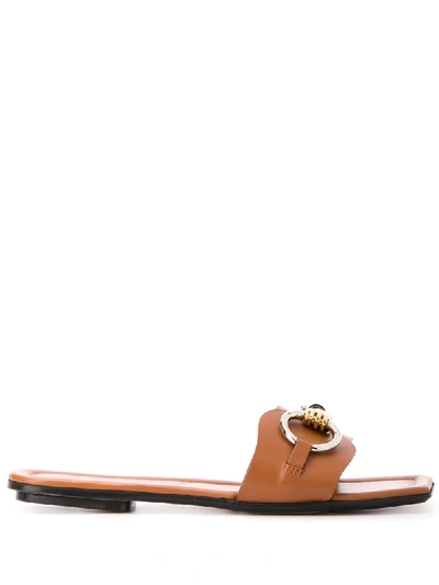 Lanvin Flat Jewelled Sandals In Brown