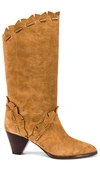 Isabel Marant Leesta Scalloped Topstitched Suede Boots In Natural