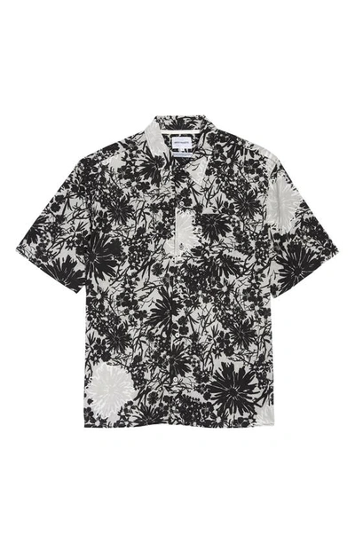 Norse Projects Carsten Floral Short Sleeve Button-up Shirt In Glacier Grey