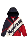 Moncler Bert Logo Print Down Hooded Jacket In Red