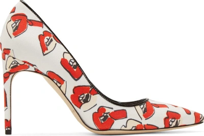 Brian Atwood + Donald Robertson Alis Lips Printed Canvas Pumps In Red