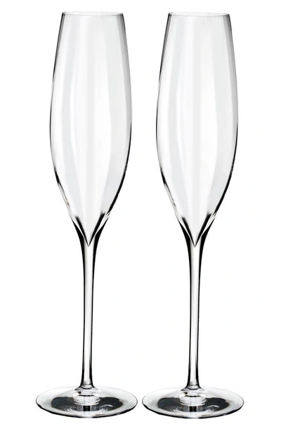 Waterford Elegance Optic Classic Set Of 2 Lead Crystal Champagne Flutes In Clear