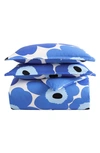 Marimekko Unikko Cotton Reversible 3 Piece Comforter Set, Full/queen Bedding In Medium Blue